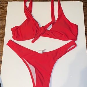 Red Front-Knot Bikini